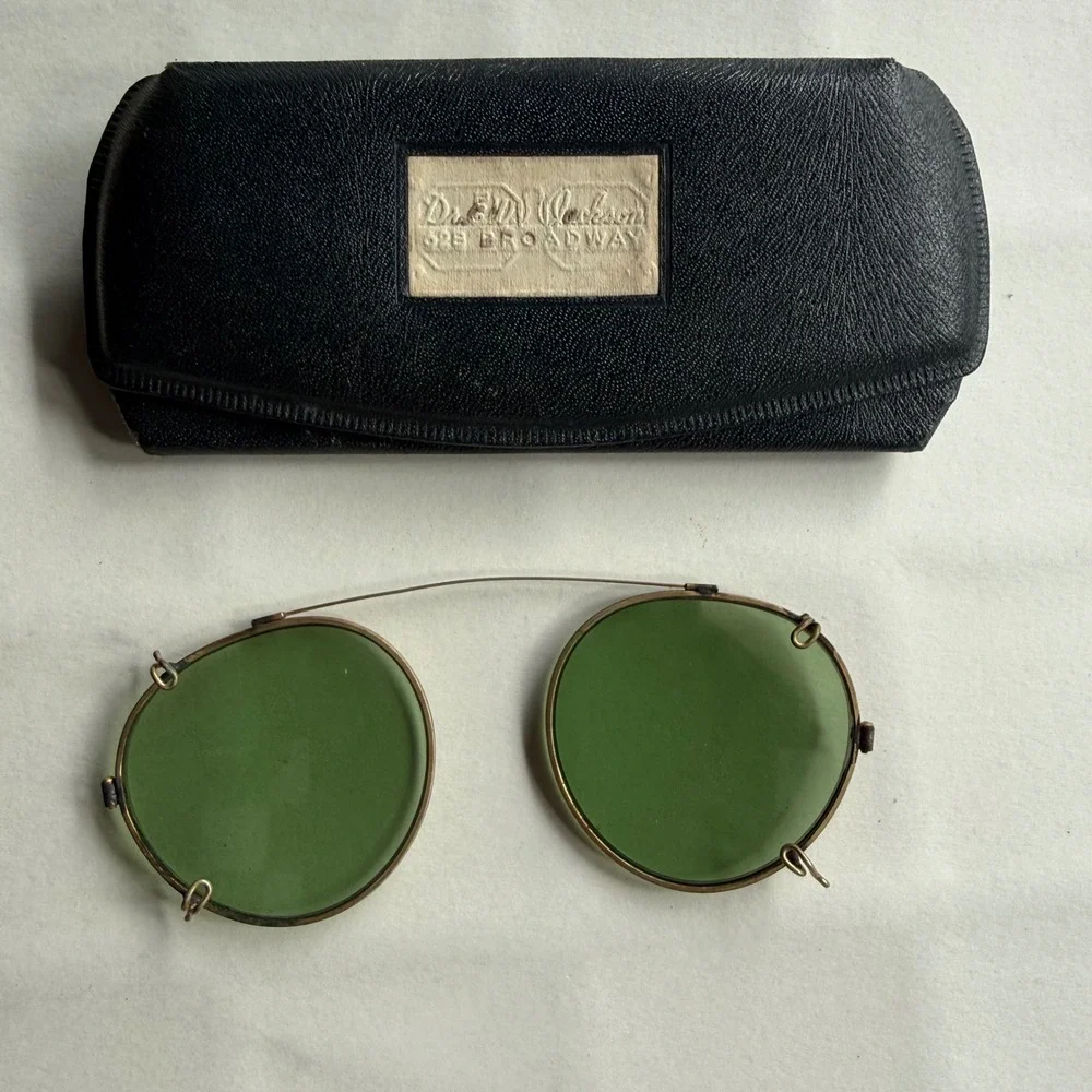 Unbranded Clip On Sunglasses Green Good Vintage Round Gold Filled ‎ Wire Frame